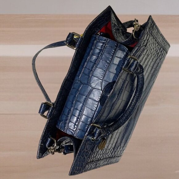 Dooney & Bourke Marine Blue Croc Embossed Leather Satchel - Picture 7 of 16